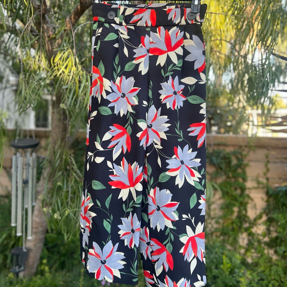 Zara XS wide leg floral pant- elastic waist.